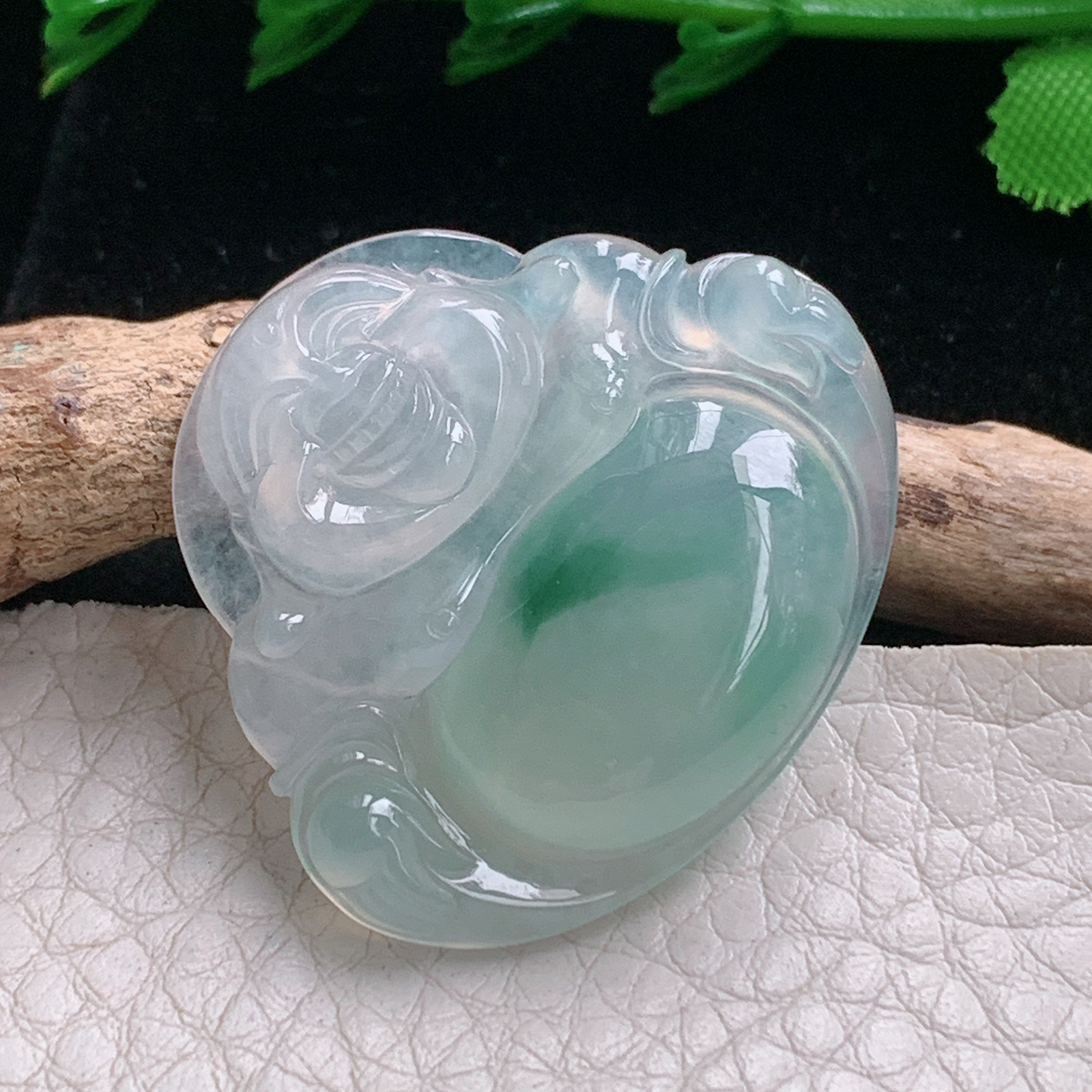 axm实拍31.2*35*5.8缅甸翡翠冰种飘花大佛公吊坠 开心弥勒佛祖玉坠