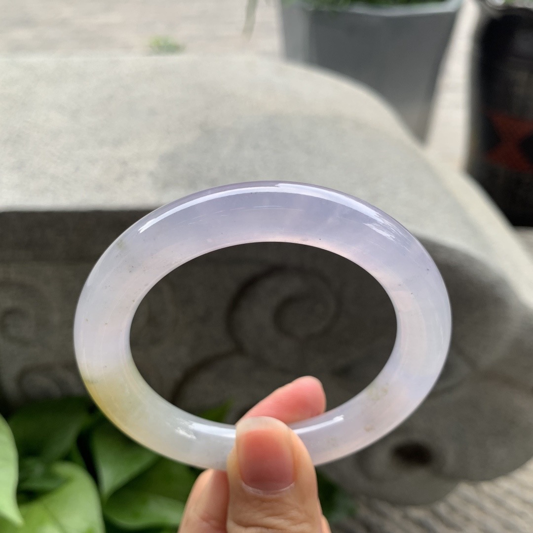 圈口55.3-10.3 【冰紫飘黄翡圆条手镯】圆条55 56可戴