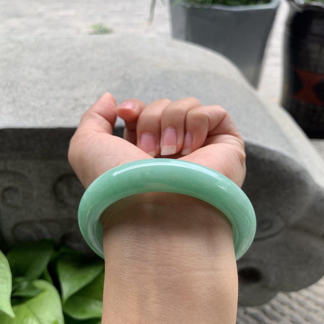 圈口57.5-12.8-9.4 【满果绿正圈手镯】正圈57 58可戴