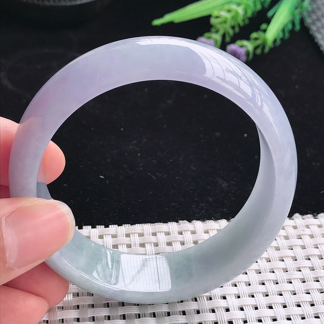 实拍A货翡翠58.5/18.5/7.5轮胎镯老坑冰润起胶紫罗兰手镯宽边玉镯平安镯