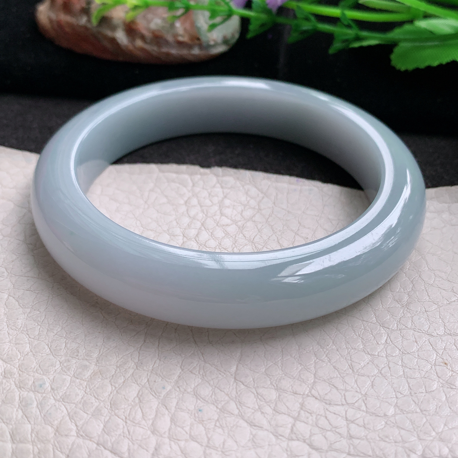 z大圈口61*13*9.6平安镯 天然缅甸翡翠a货手镯淡紫大气厚装正圈玉镯子