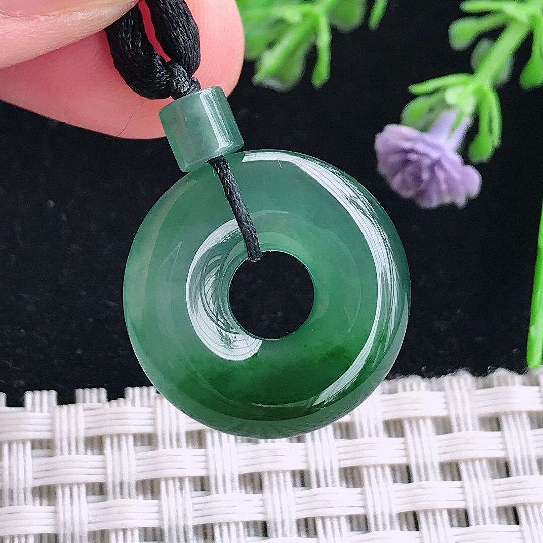 实拍天然a货翡翠28.6/4.5老坑冰胶果冻满色蓝韵平安扣吊坠翡翠玉坠挂件