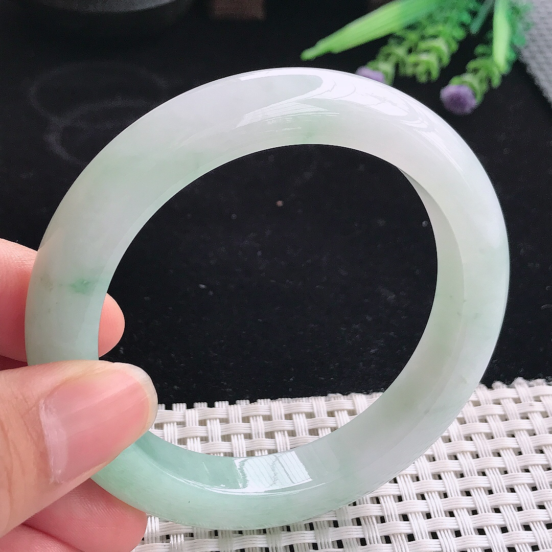 实拍A货翡翠58.8/11.6/9.8老坑冰润起胶冰晴手镯宽边玉镯平安镯