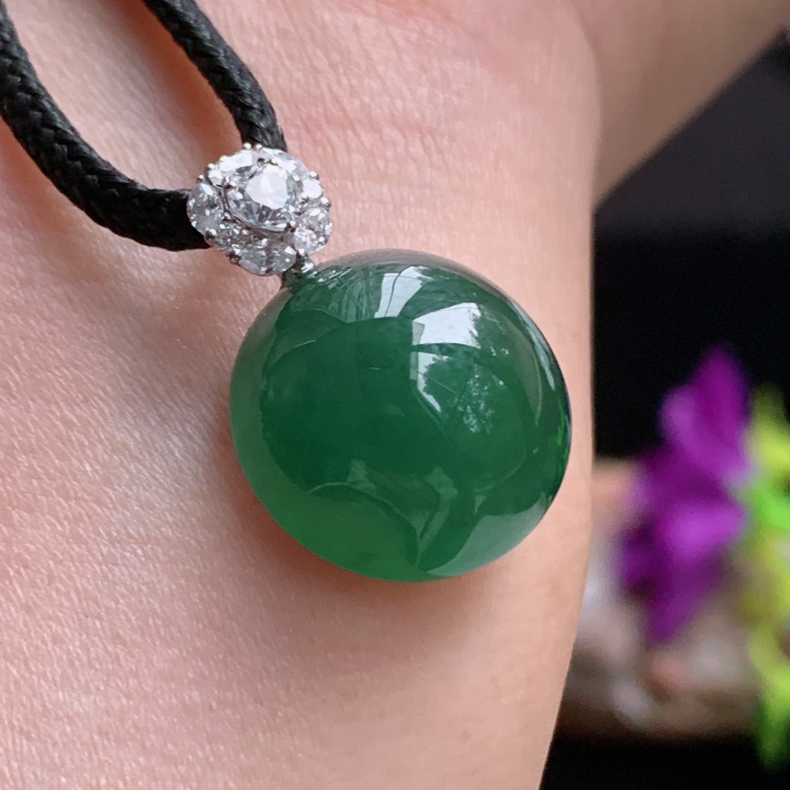 axm实拍20.3*14.2*8.8缅甸翡翠冰种深水绿蛋面吊坠镶金平安鸽子蛋锁骨坠