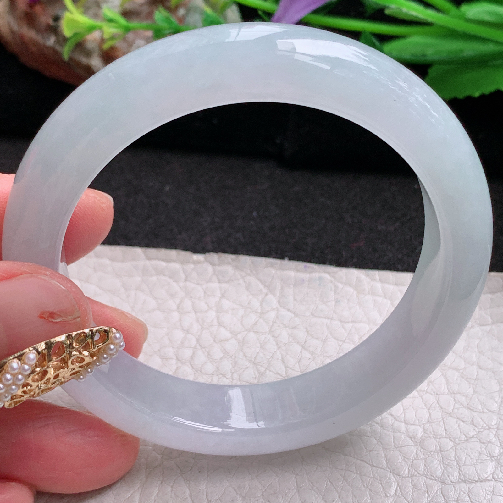 r冰纯款55*12.8*9平安镯 天然缅甸翡翠a货手镯冰润白月光正圈玉镯子