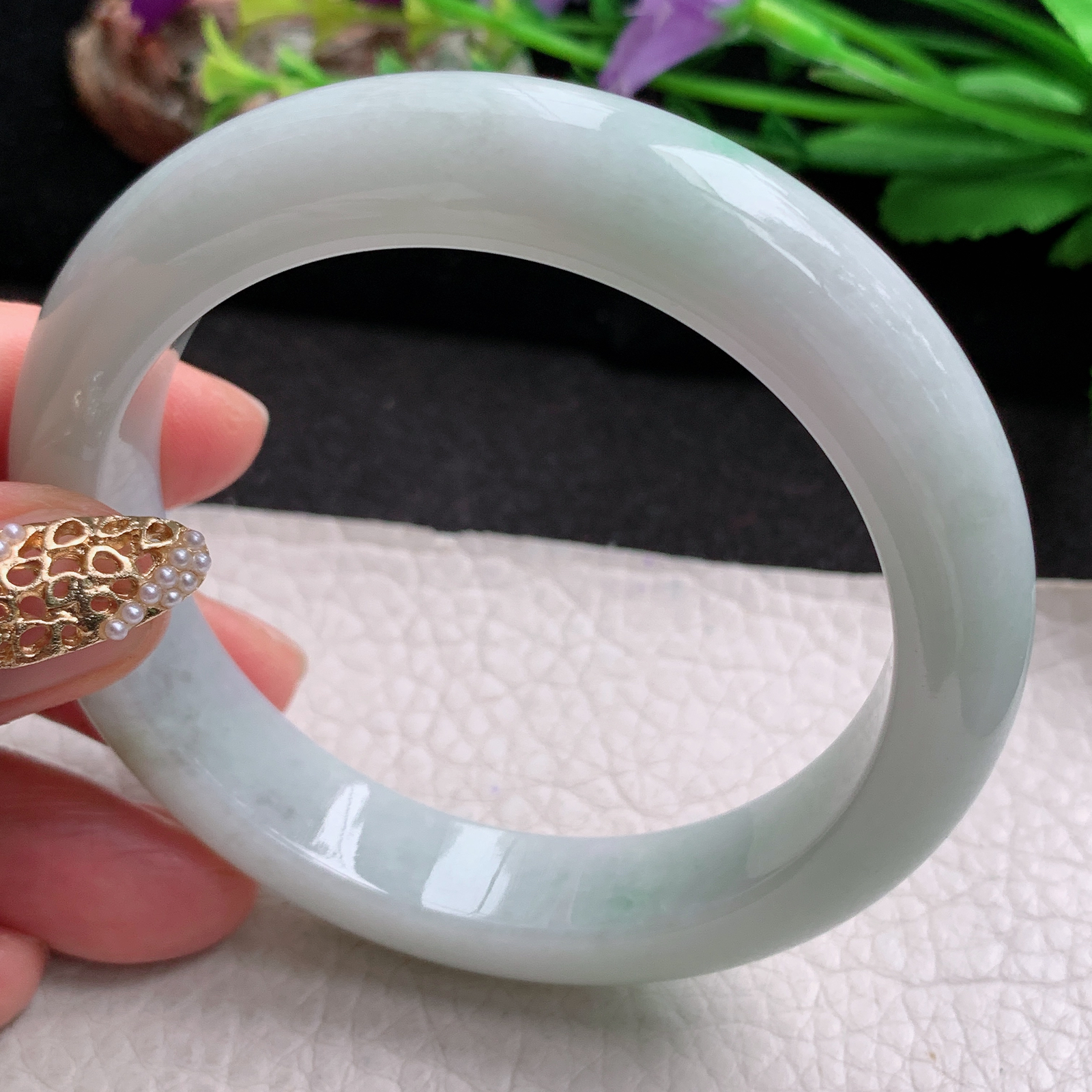 xx实拍57.5*12.5*9平安镯 天然缅甸翡翠a货手镯飘绿清新玉镯子