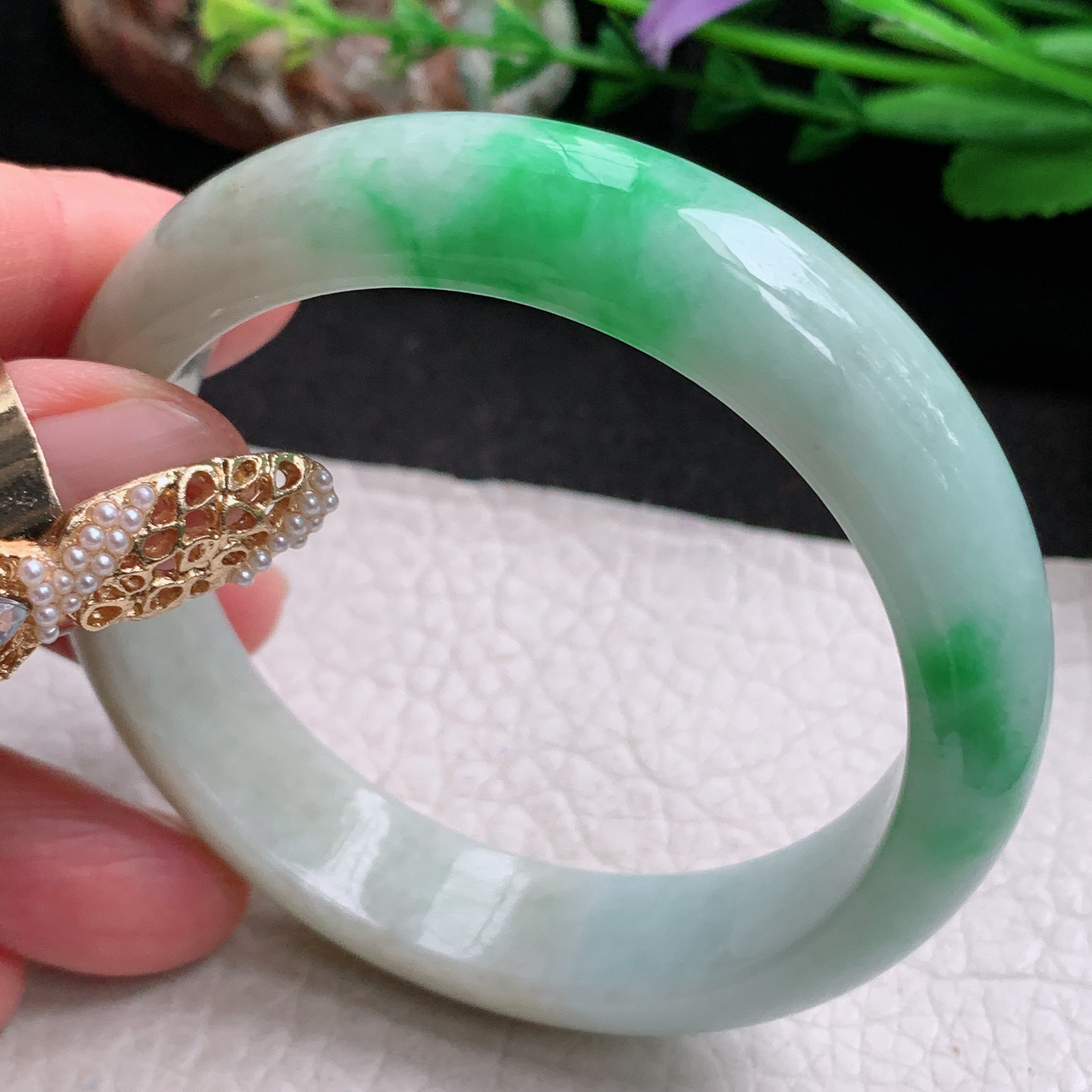 fx实拍55.8*14*8平安镯 天然缅甸翡翠a货手镯飘绿大气正圈玉镯子