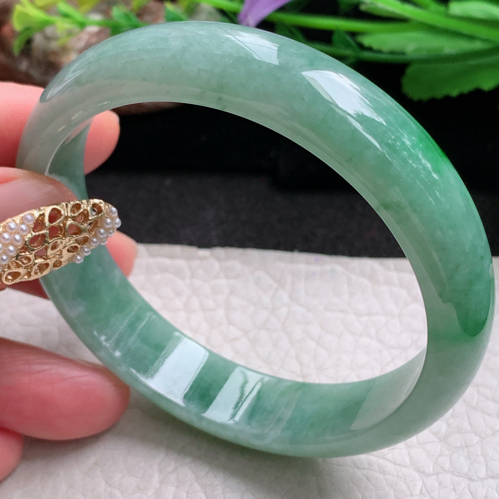 nr实拍58.5*13.5*6.6平安镯 天然缅甸翡翠a货手镯辣绿水润正圈玉镯子