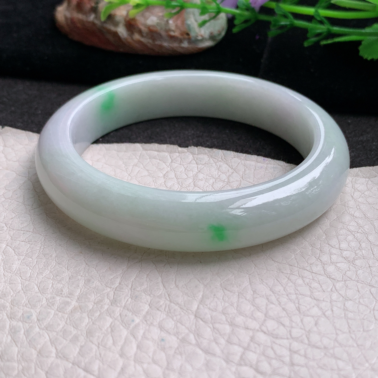 xx实拍57.5*12.5*9平安镯 天然缅甸翡翠a货手镯飘绿清新玉镯子