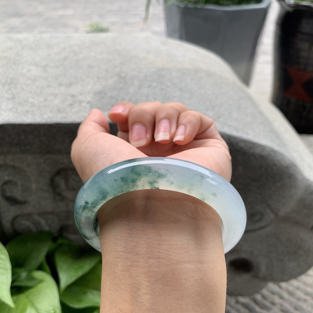 圈口56.6-11.4-10.5 【高冰飘花正圈手镯】正圈56 57可戴