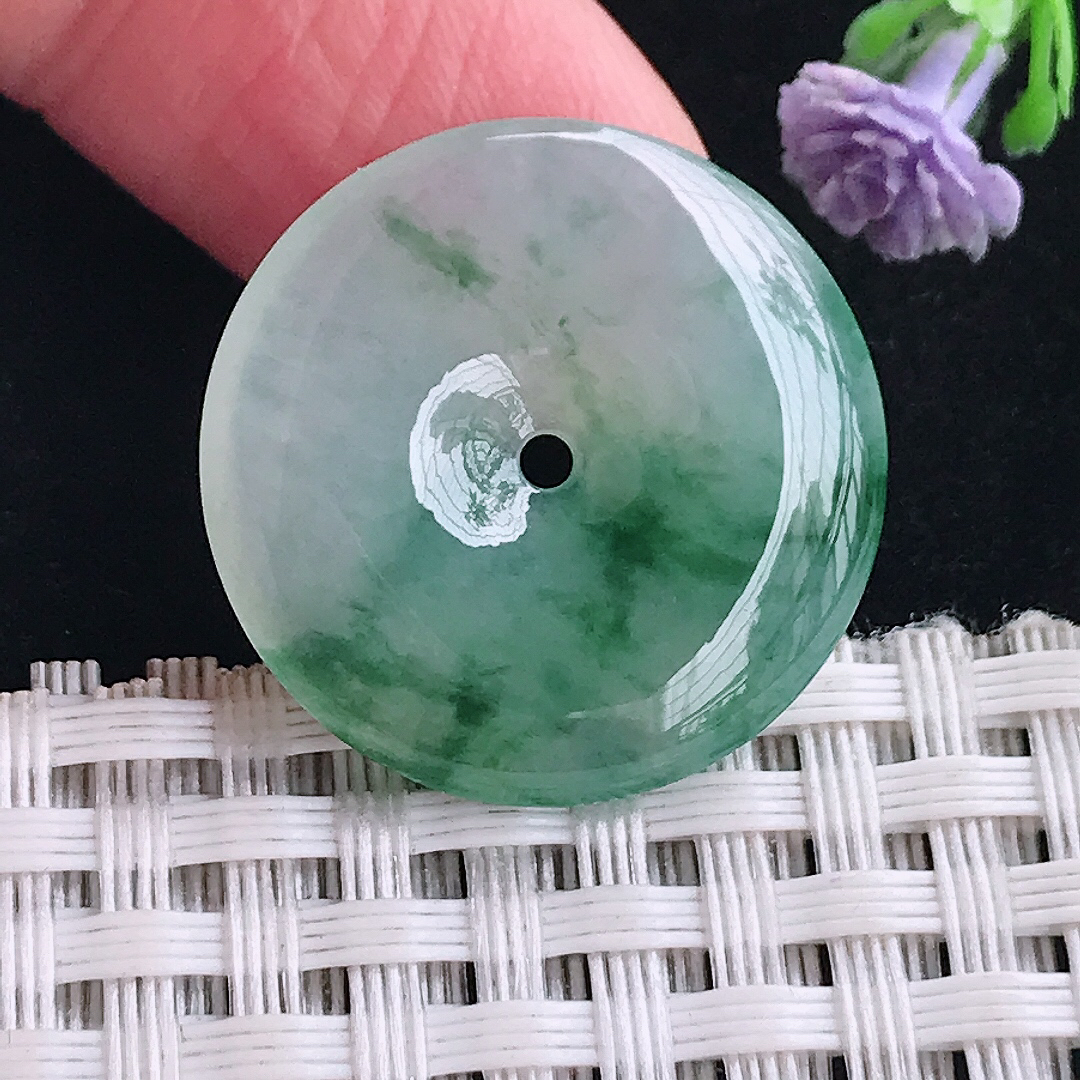 实拍天然a货翡翠24.2/4.5老坑冰胶果冻冰飘花平安扣吊坠翡翠玉坠挂件