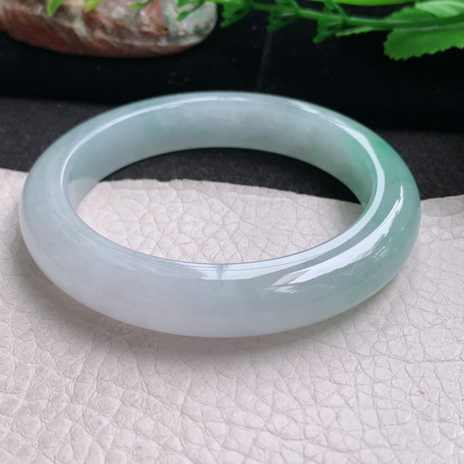 r冰爽款54.5*11.3*9.5平安镯 天然缅甸翡翠a货手镯冰润飘绿正圈玉镯子