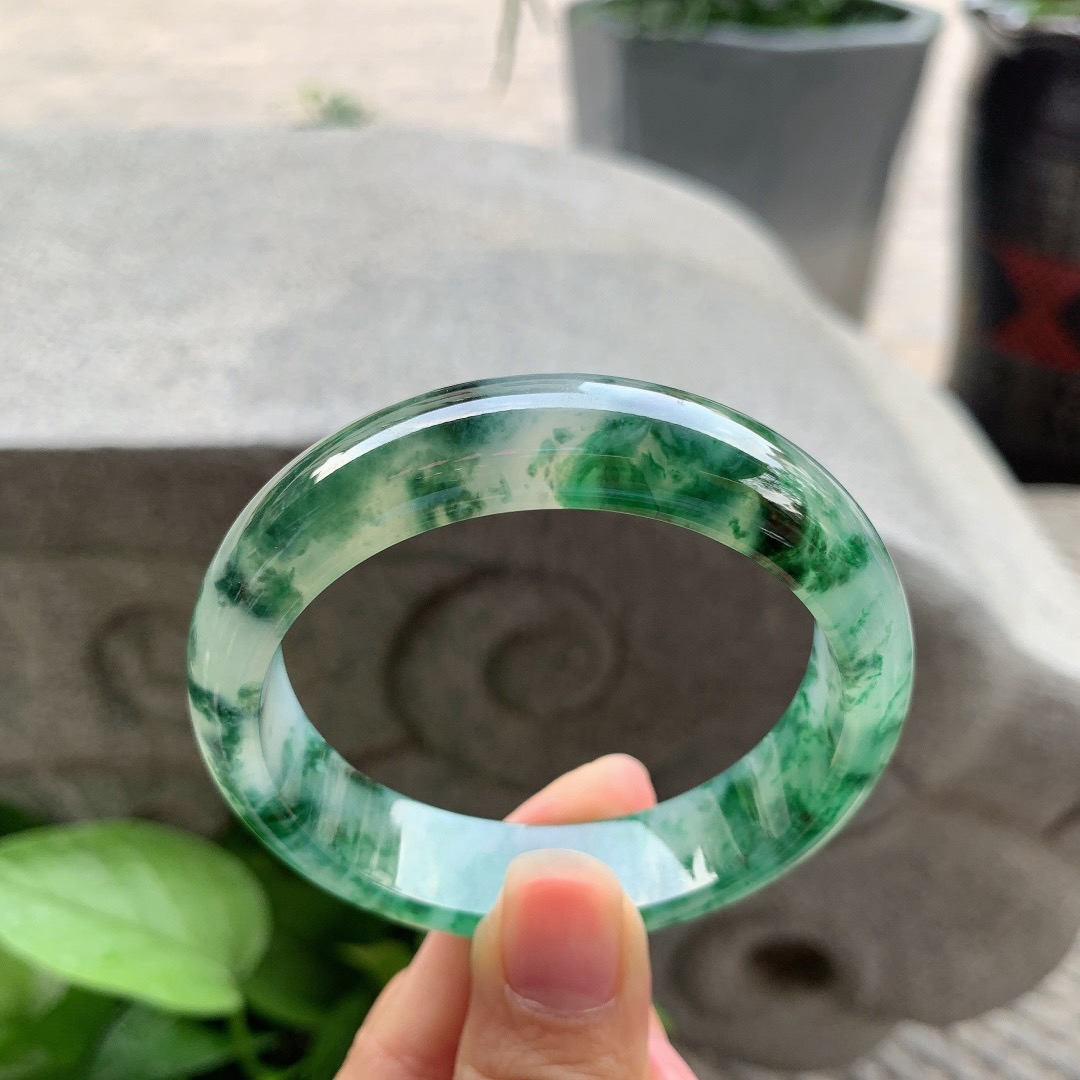 圈口 54.3-14-7.6【冰绿飘花正圈手镯】正圈54 55可戴