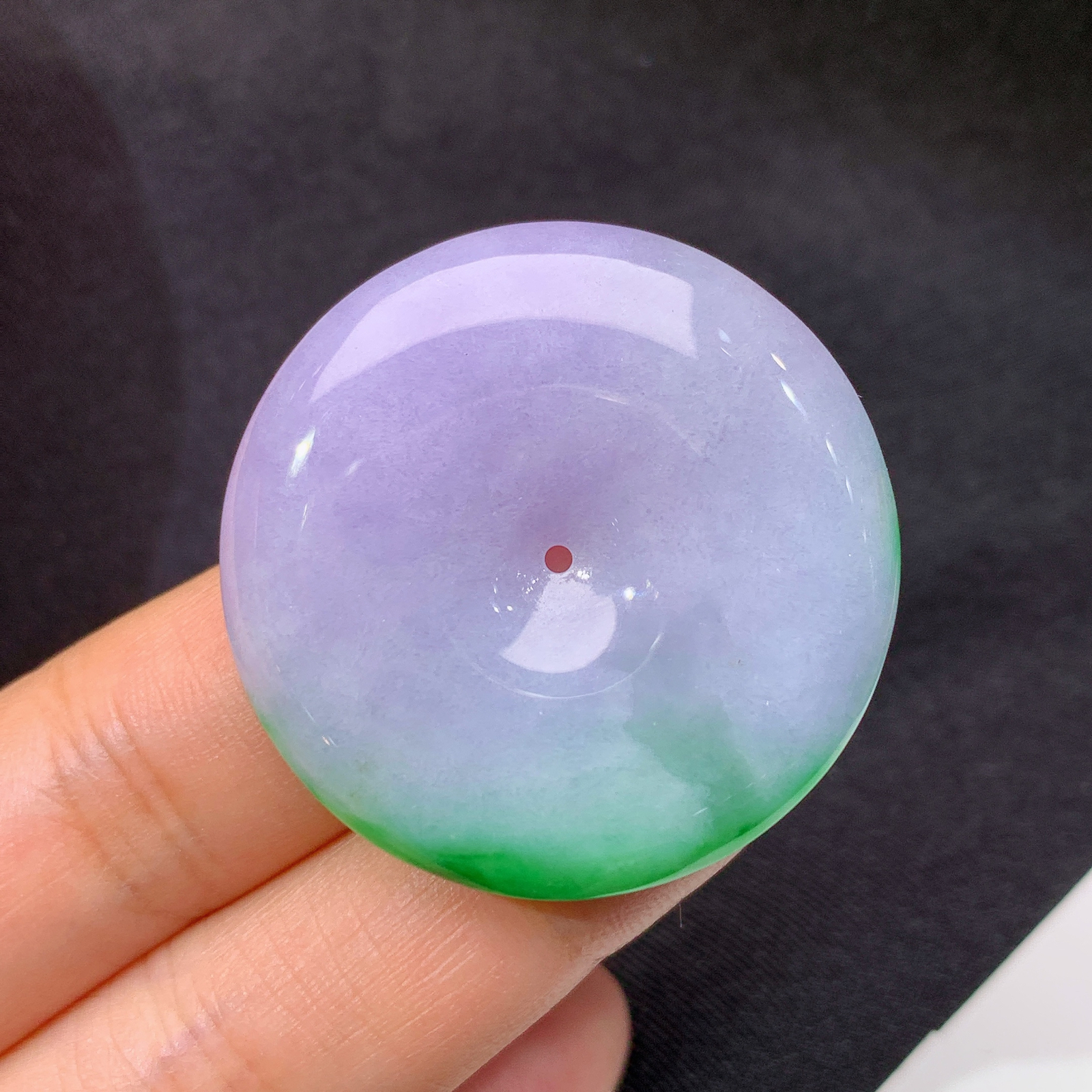 紫飘绿平安扣，冰润鲜艳，玉质细腻，种水足，Be 尺寸33.3*5.7