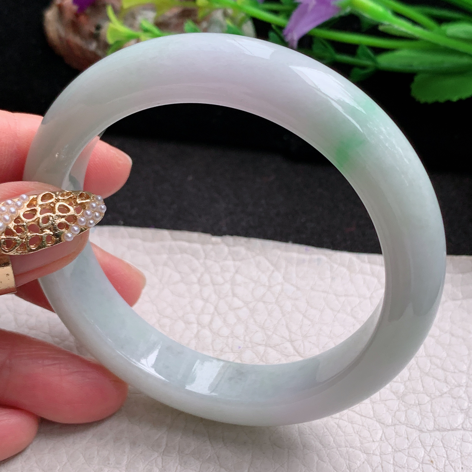 xx实拍57.5*12.5*9平安镯 天然缅甸翡翠a货手镯飘绿清新玉镯子