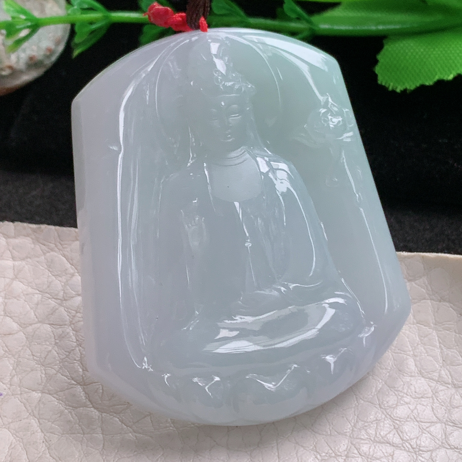 Bg实拍52.2*44*9缅甸翡翠净瓶观音菩萨吊坠