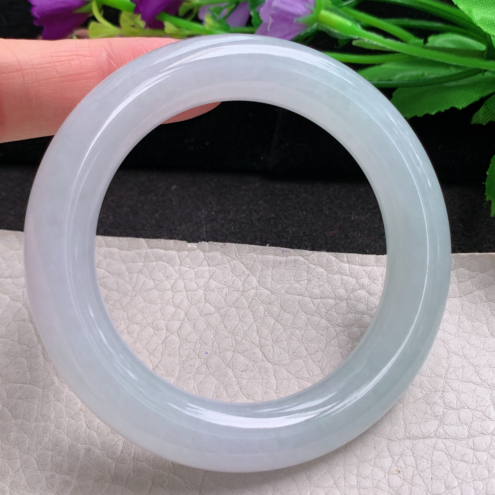 ee实拍54.5*11.8胖圆镯 天然缅甸翡翠a货手镯冰润圆条玉镯子