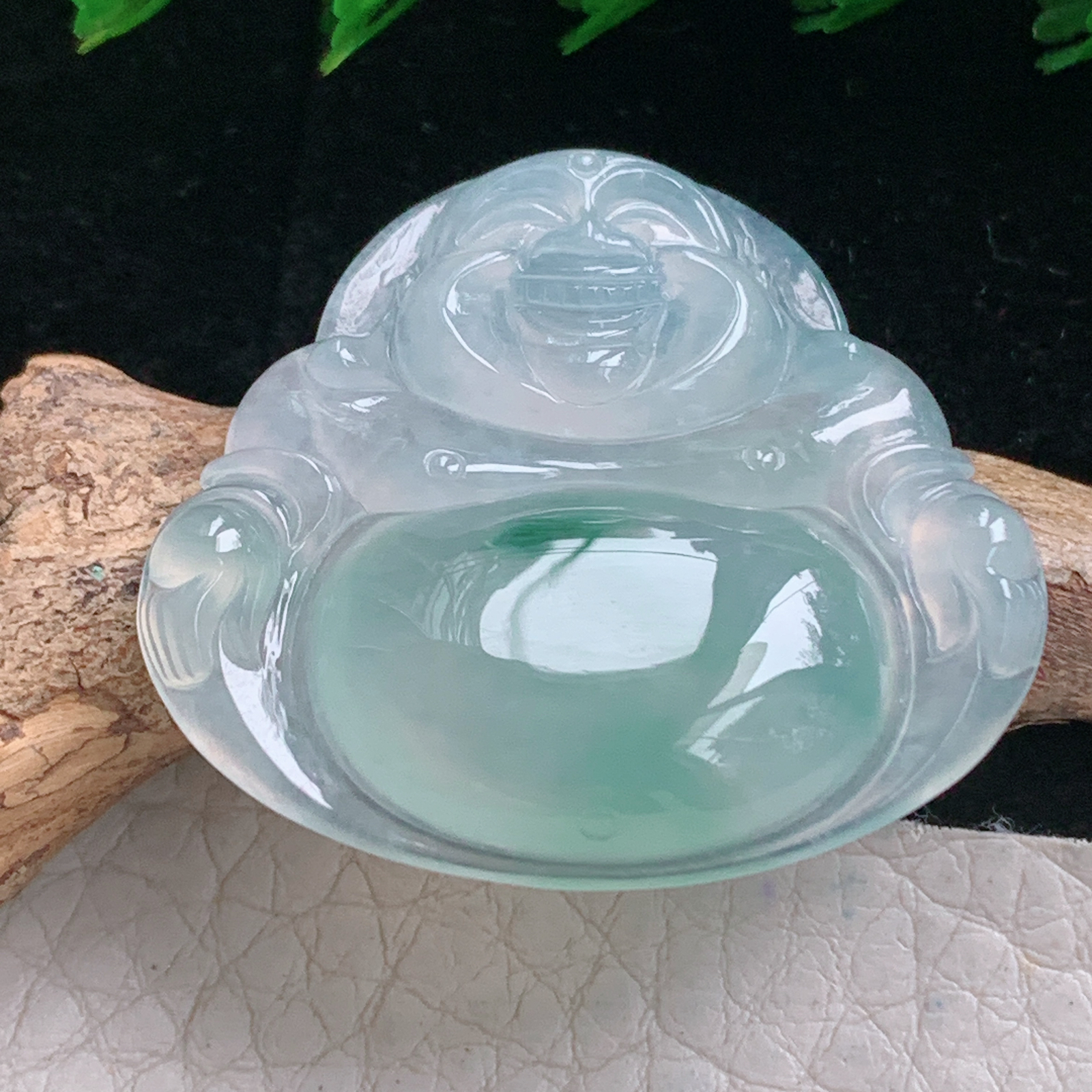 axm实拍31.2*35*5.8缅甸翡翠冰种飘花大佛公吊坠 开心弥勒佛祖玉坠