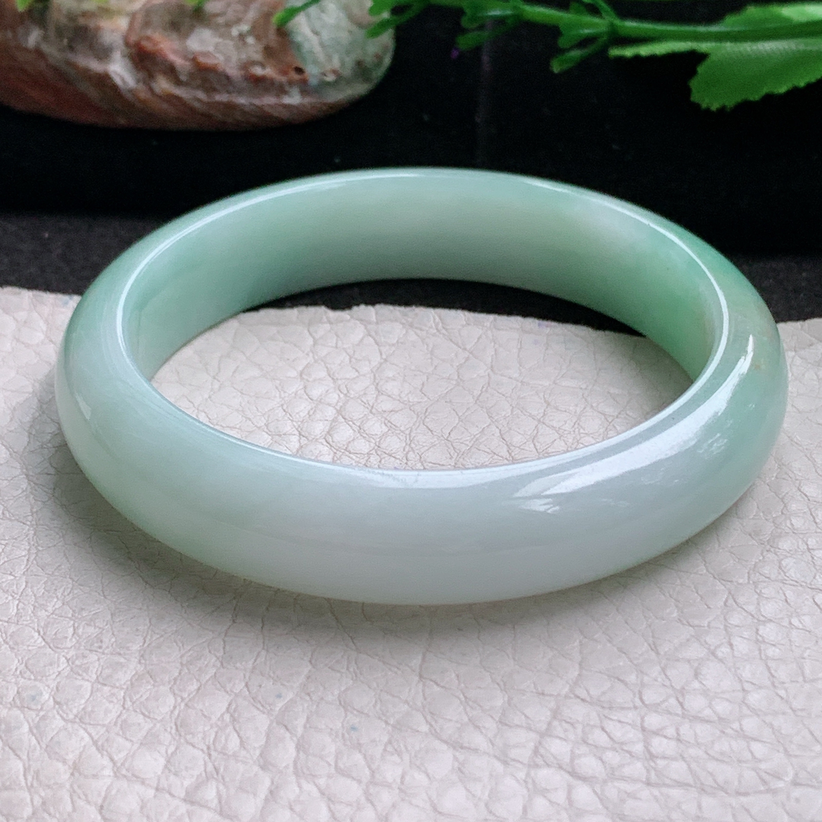 nr实拍54*12*7.3平安镯 天然缅甸翡翠a货手镯飘绿水润正圈玉镯子