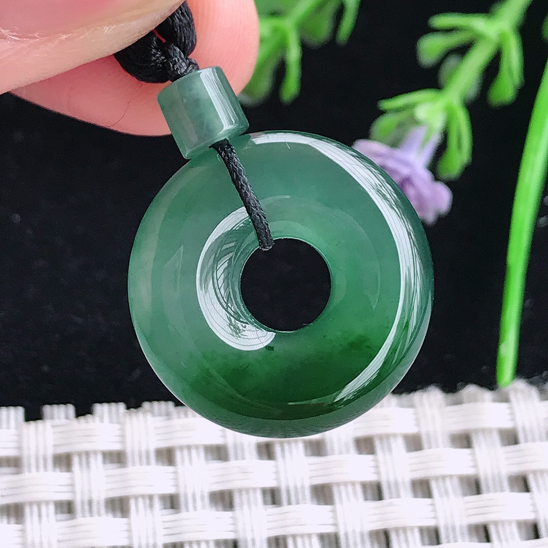 实拍天然a货翡翠28.6/4.5老坑冰胶果冻满色蓝韵平安扣吊坠翡翠玉坠挂件