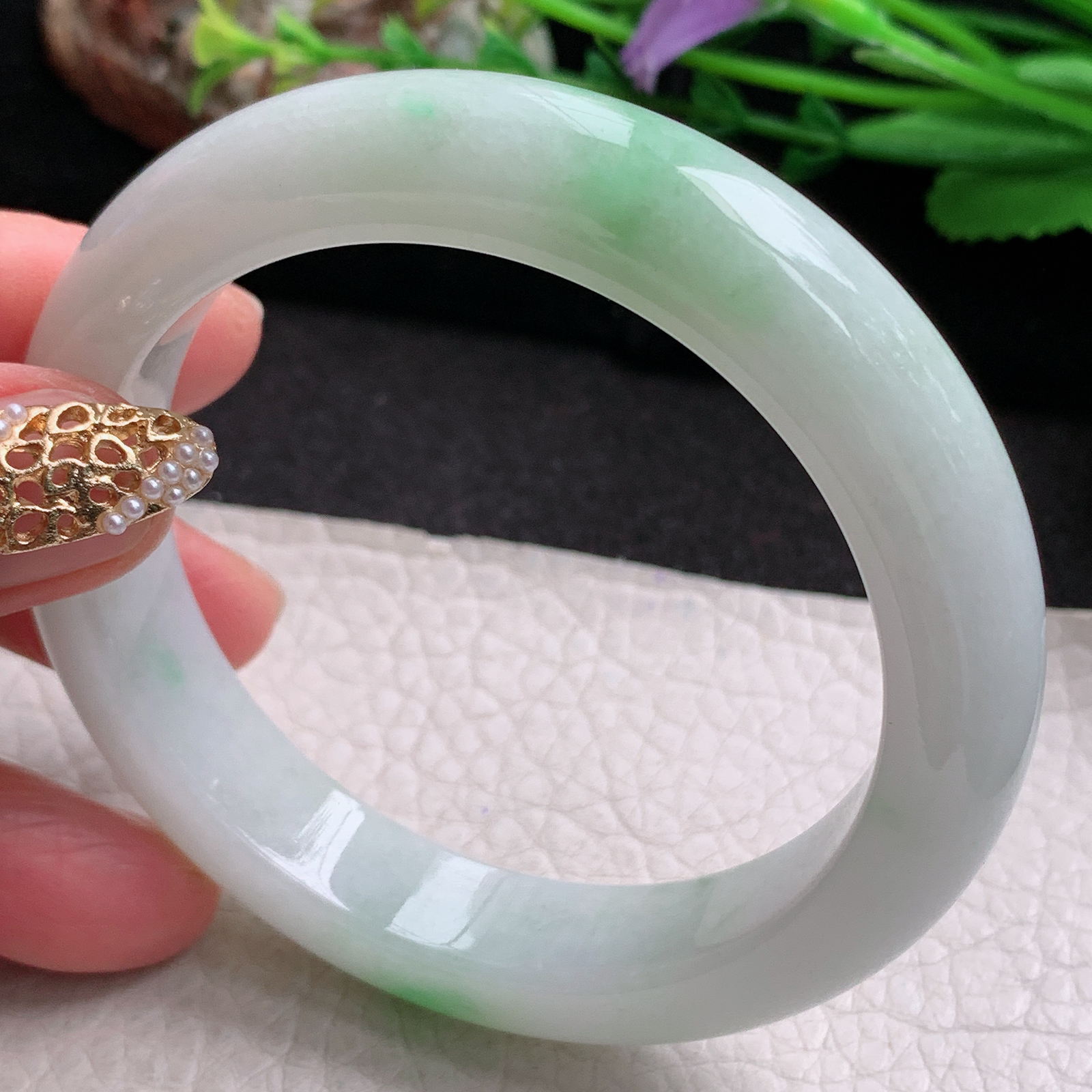 xx实拍56.5*12.6*9平安镯 天然缅甸翡翠a货手镯飘绿水润正圈玉镯子