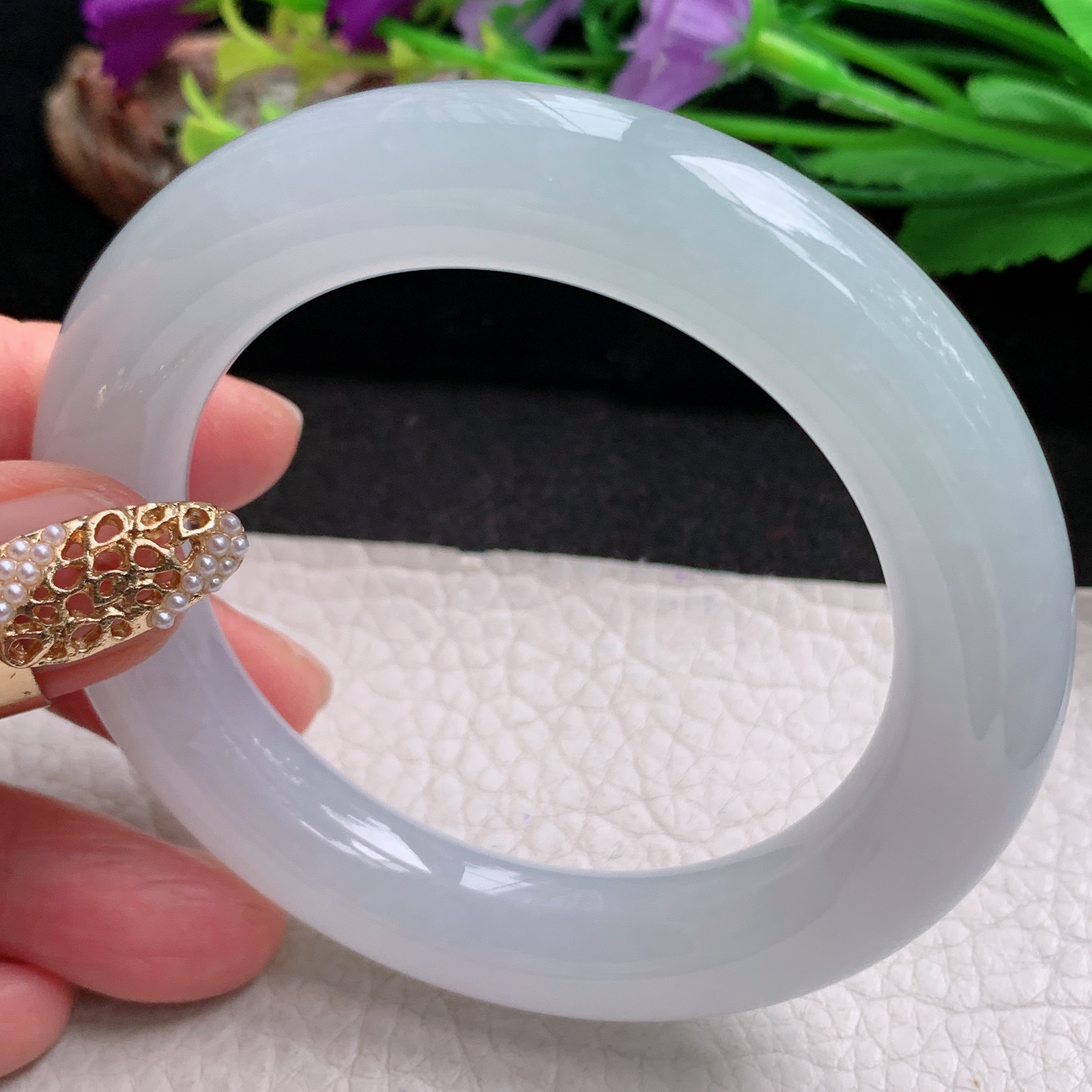 ee实拍54.5*11.8胖圆镯 天然缅甸翡翠a货手镯冰润圆条玉镯子