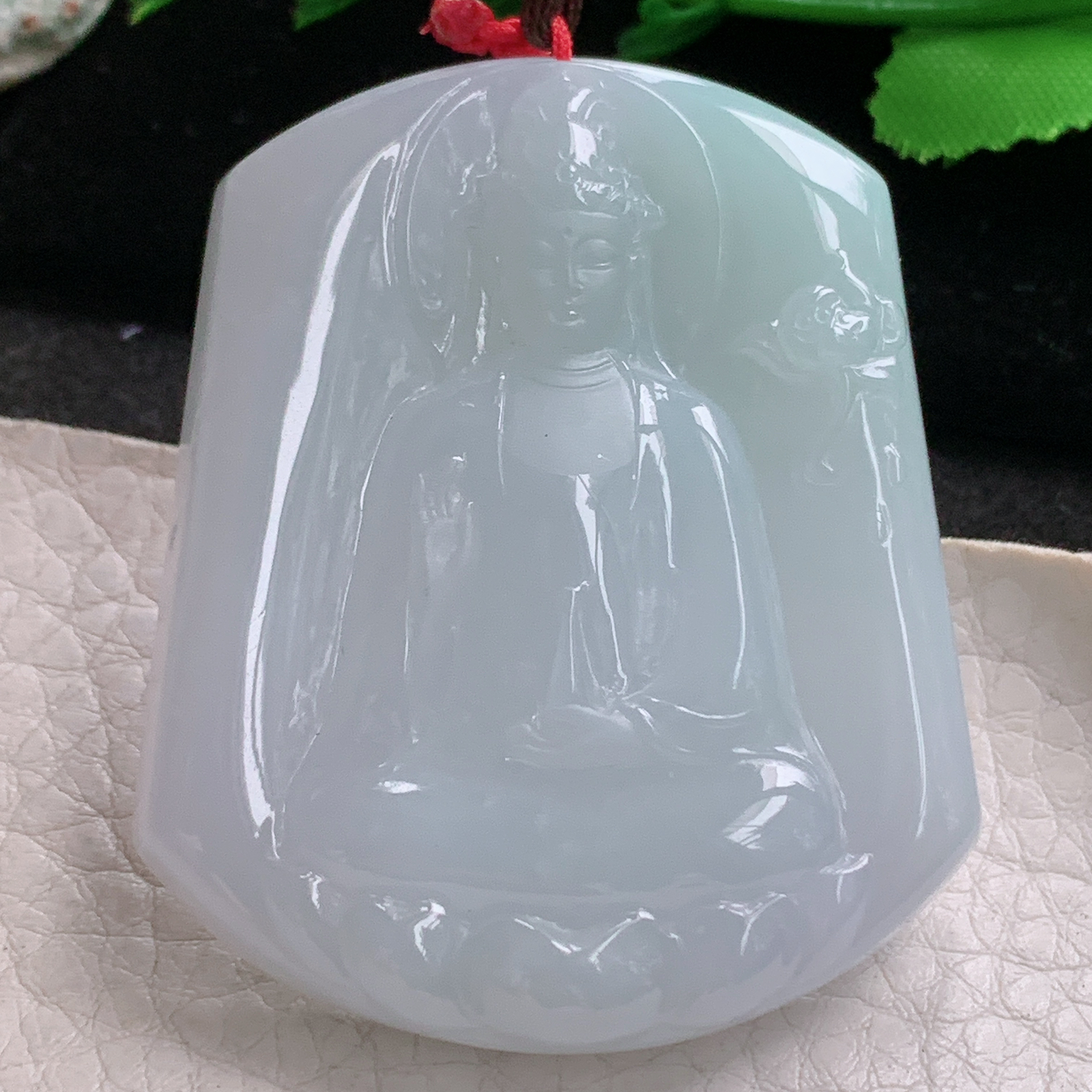 Bg实拍52.2*44*9缅甸翡翠净瓶观音菩萨吊坠