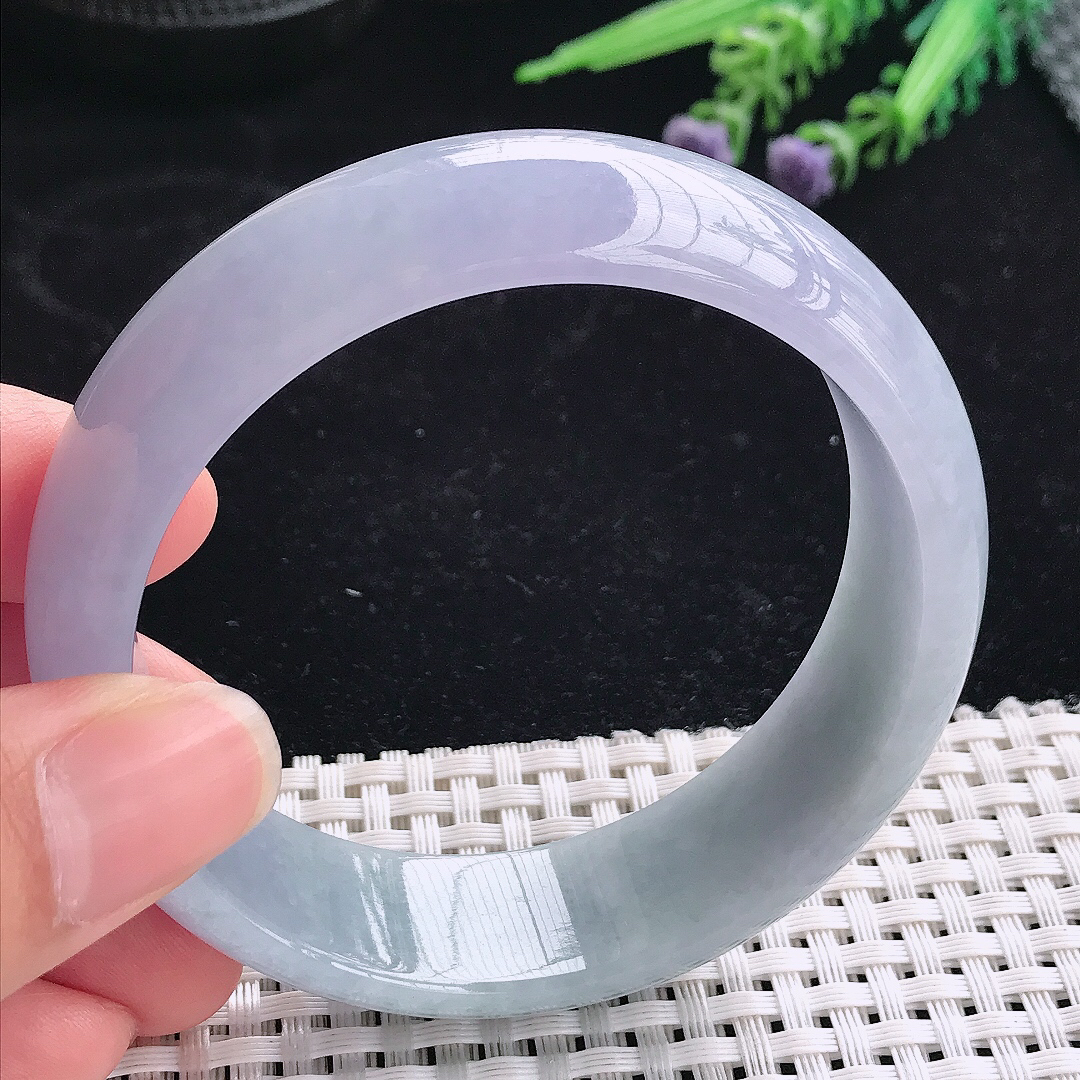 实拍A货翡翠58.5/18.5/7.5轮胎镯老坑冰润起胶紫罗兰手镯宽边玉镯平安镯