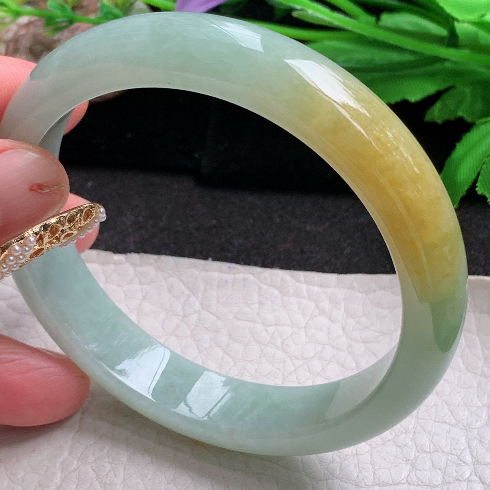 nr大圈口61*12.5*7.5招财镯 天然缅甸翡翠a货手镯双彩水润正圈玉镯子