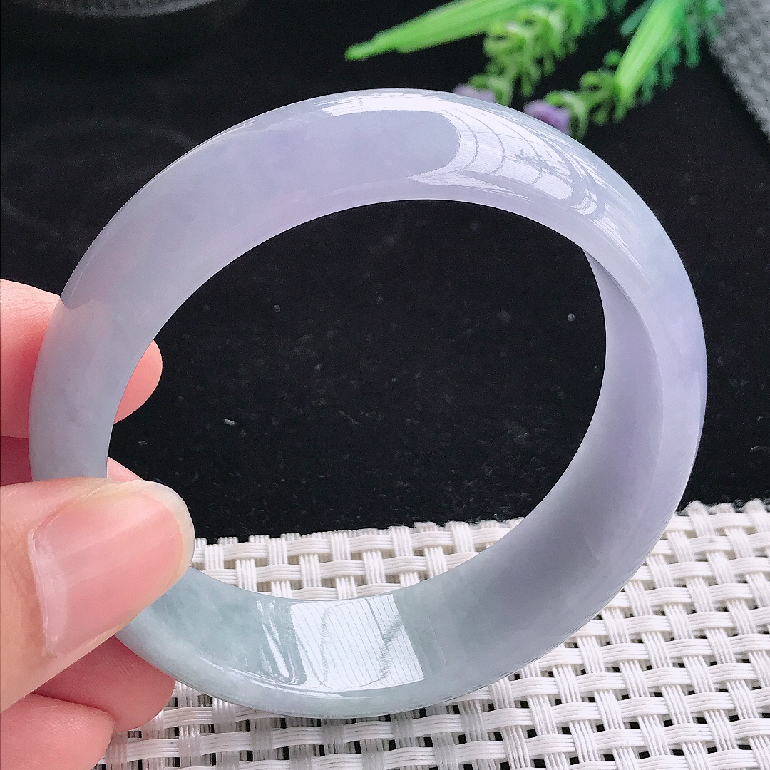 实拍A货翡翠58.5/18.5/7.5轮胎镯老坑冰润起胶紫罗兰手镯宽边玉镯平安镯