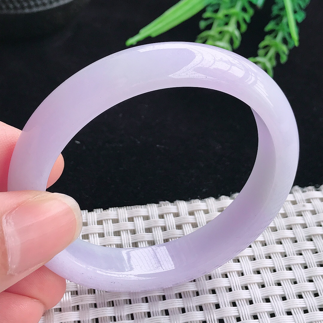 实拍A货翡翠51.5/46/12.5/7.5老坑冰润紫罗兰贵妃手镯宽边玉镯平安镯