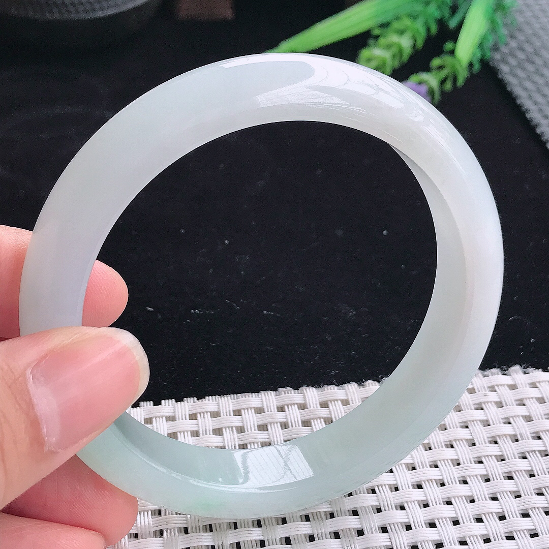实拍A货翡翠60.5/12.8/8.6大圈口老坑冰胶果冻冰晴手镯宽边玉镯平安镯