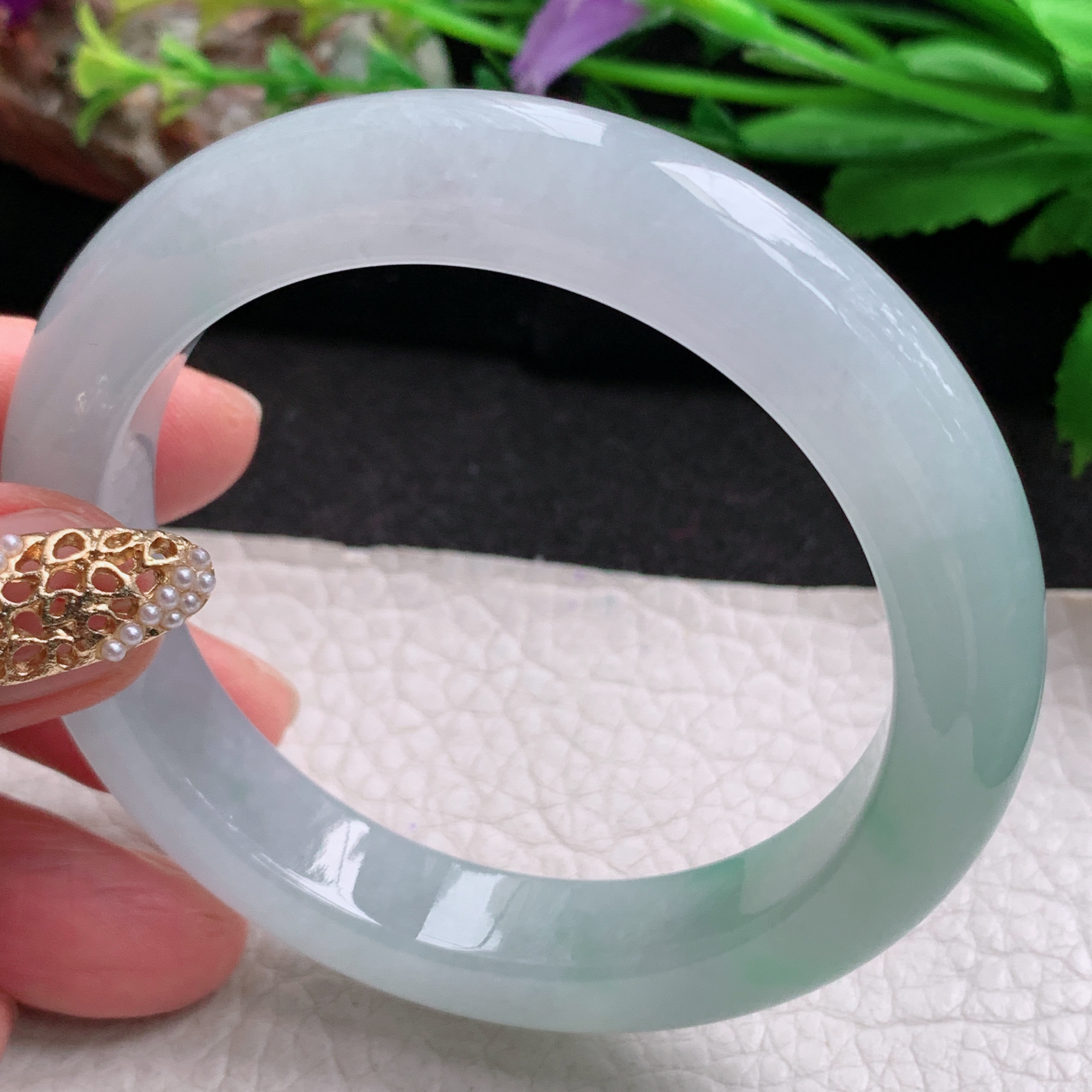 r冰爽款54.5*11.3*9.5平安镯 天然缅甸翡翠a货手镯冰润飘绿正圈玉镯子