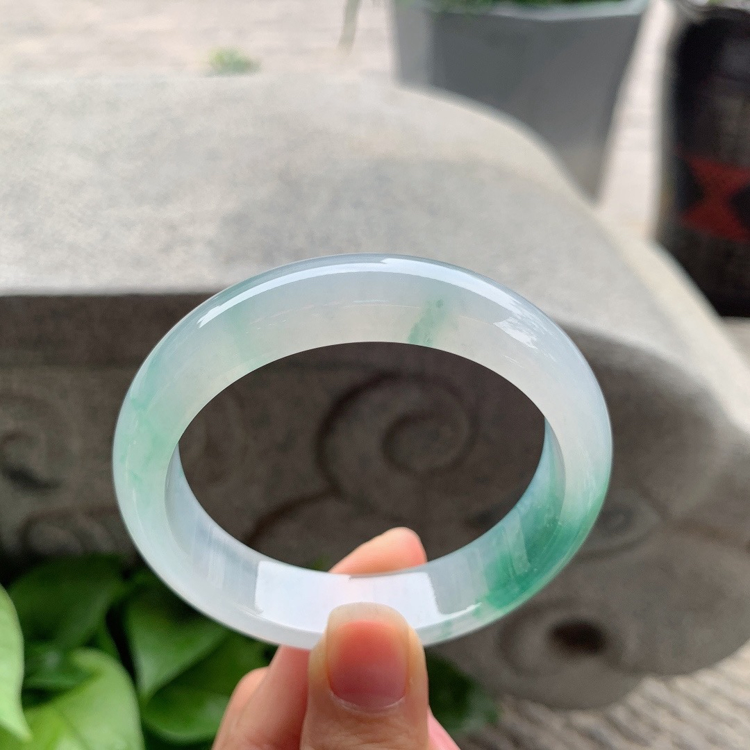 圈口55.4-13.5-7.7 【冰种飘绿正圈手镯】正圈55 56可戴