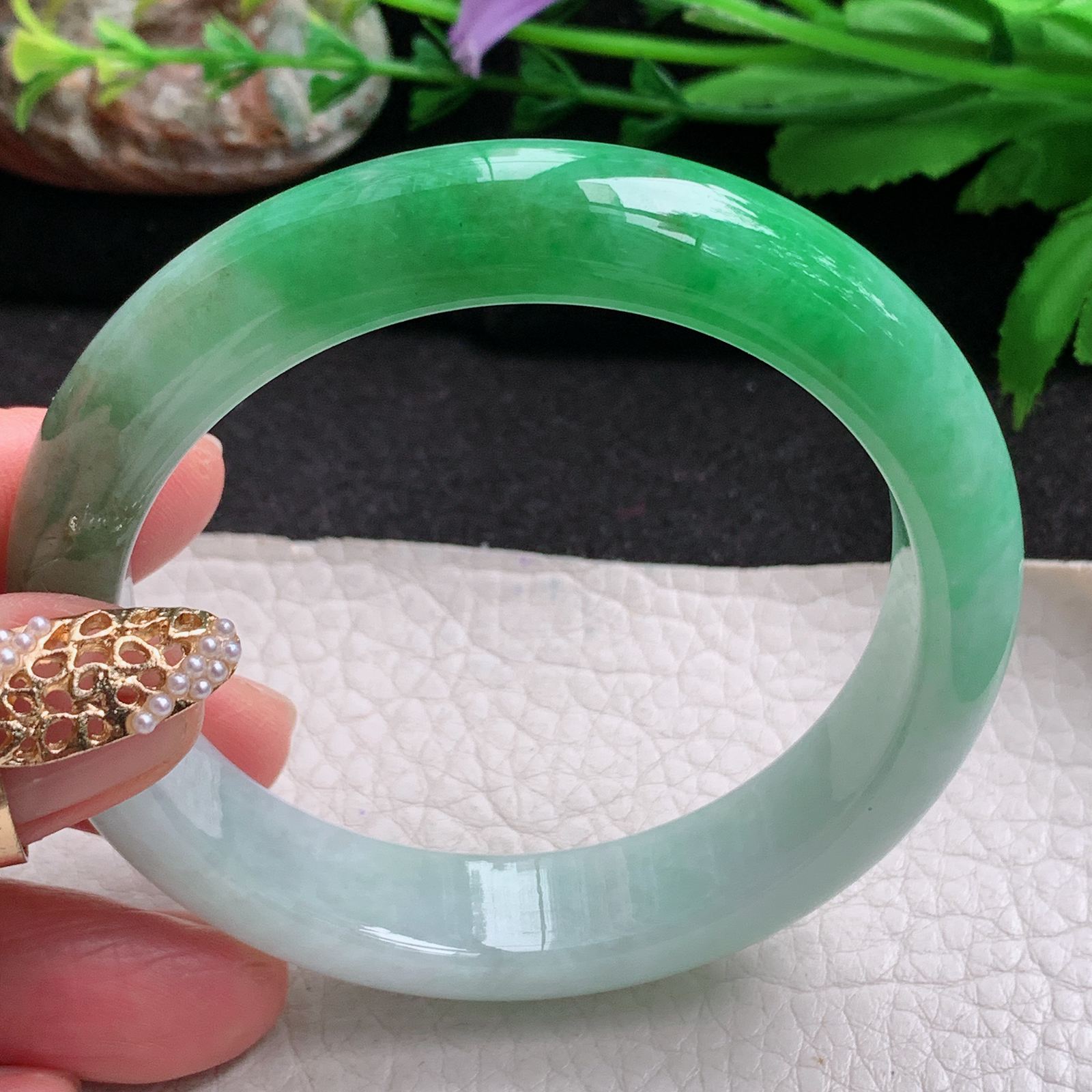 yh实拍56.5*12.8*8.3平安镯 天然缅甸翡翠a货手镯辣绿正圈玉镯子