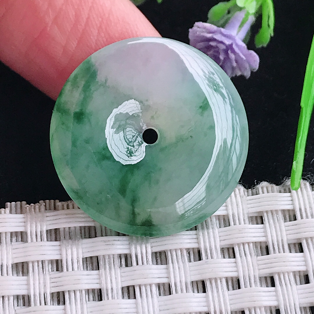 实拍天然a货翡翠24.2/4.5老坑冰胶果冻冰飘花平安扣吊坠翡翠玉坠挂件