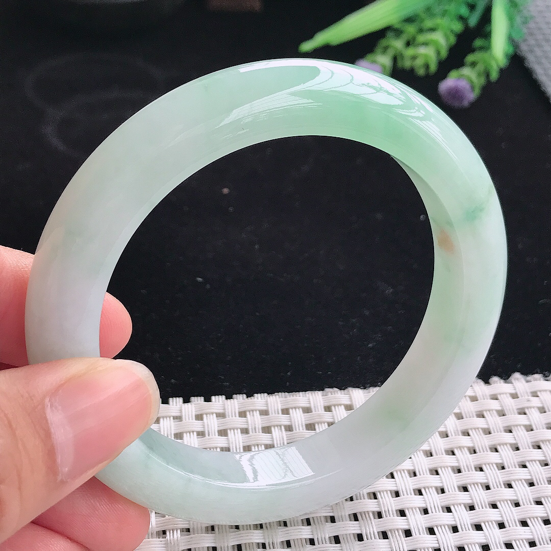 实拍A货翡翠58.8/11.6/9.8老坑冰润起胶冰晴手镯宽边玉镯平安镯