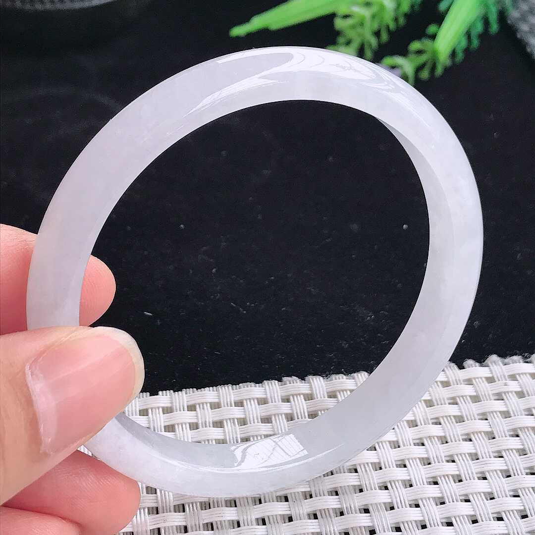 实拍A货翡翠59/9.2/6.7老坑冰润冰透月光白手镯宽边玉镯平安镯