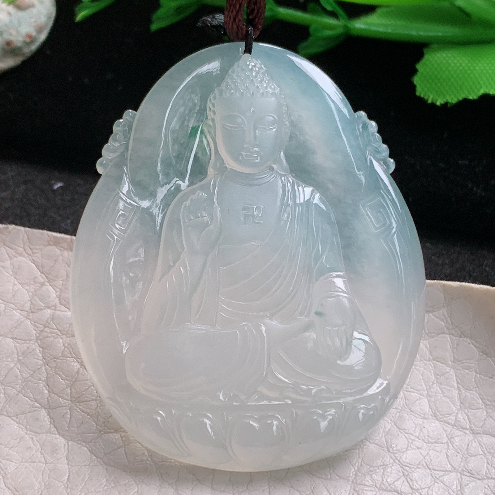 Bg实拍50*41.5*5.6缅甸翡翠冰种阿弥陀佛吊坠如来佛祖守护神