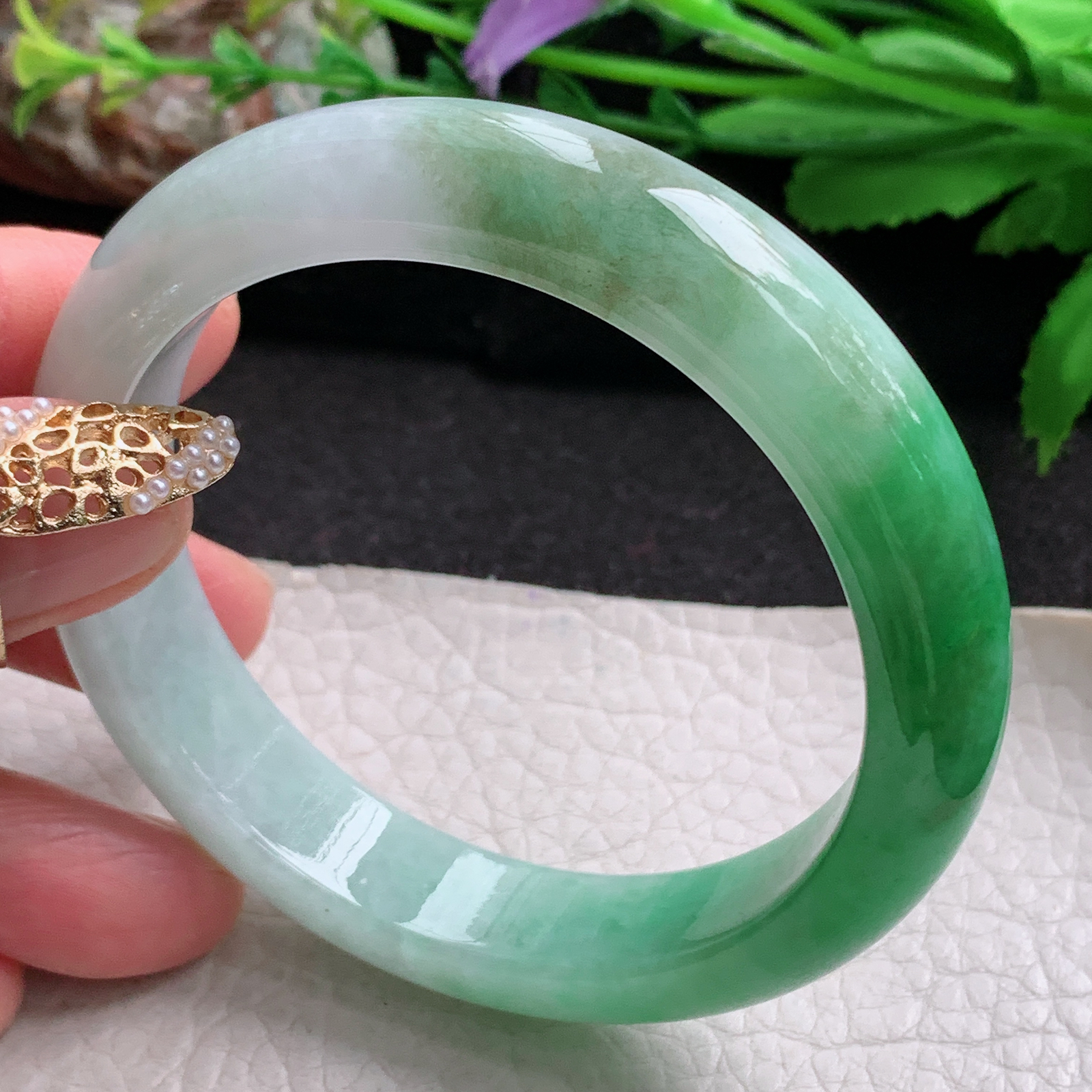 yh实拍56.5*12.8*8.3平安镯 天然缅甸翡翠a货手镯辣绿正圈玉镯子