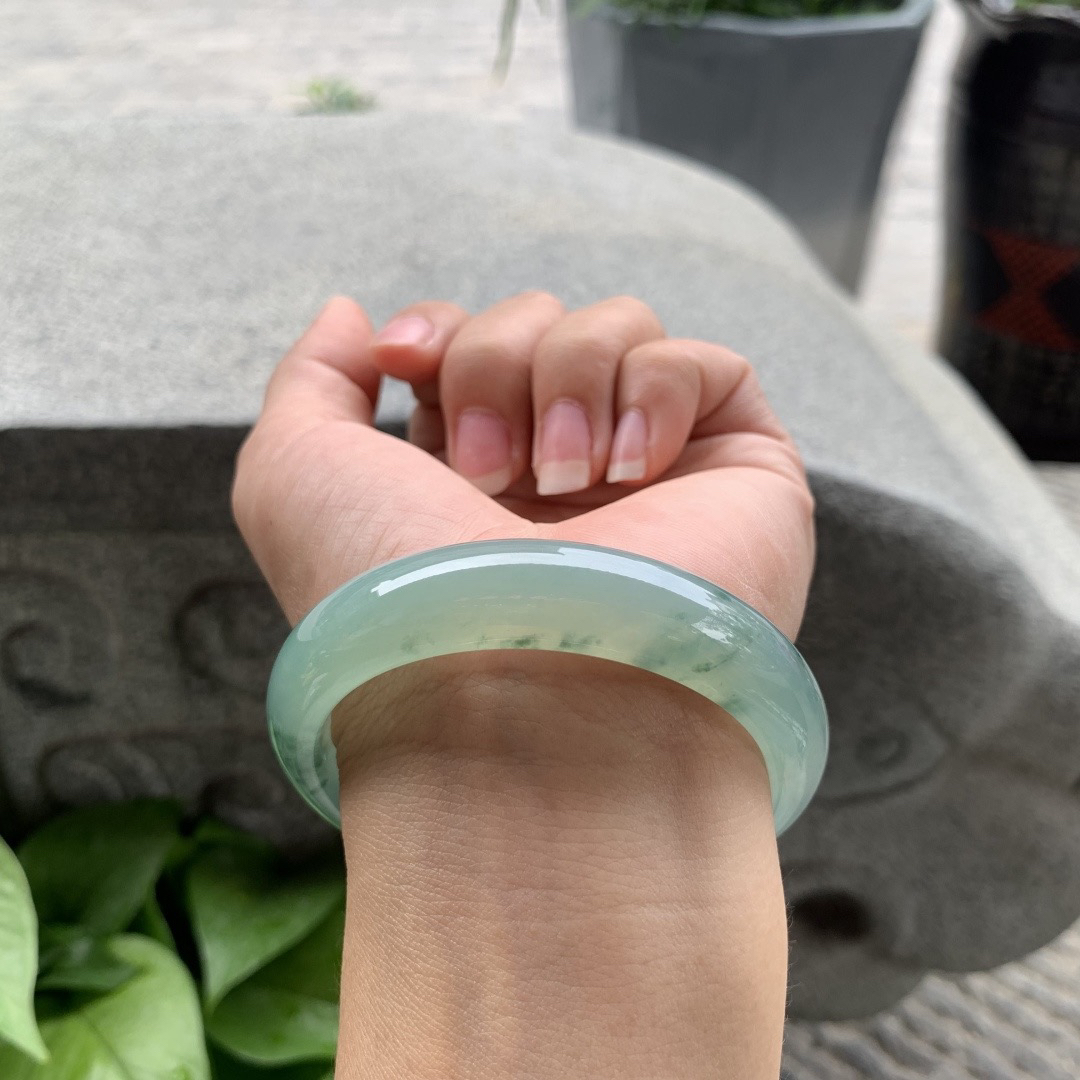 圈口 55.2-13-7.7【冰绿飘花正圈手镯】正圈55 56可戴