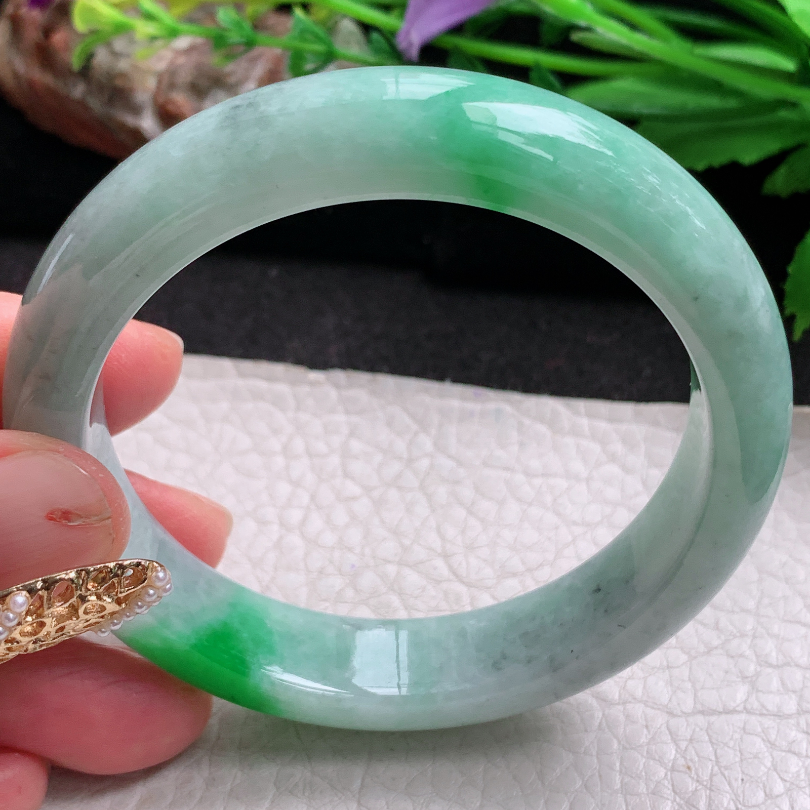 nr实拍57*12.8*8.2平安镯 天然缅甸翡翠a货手镯辣绿水润正圈玉镯子