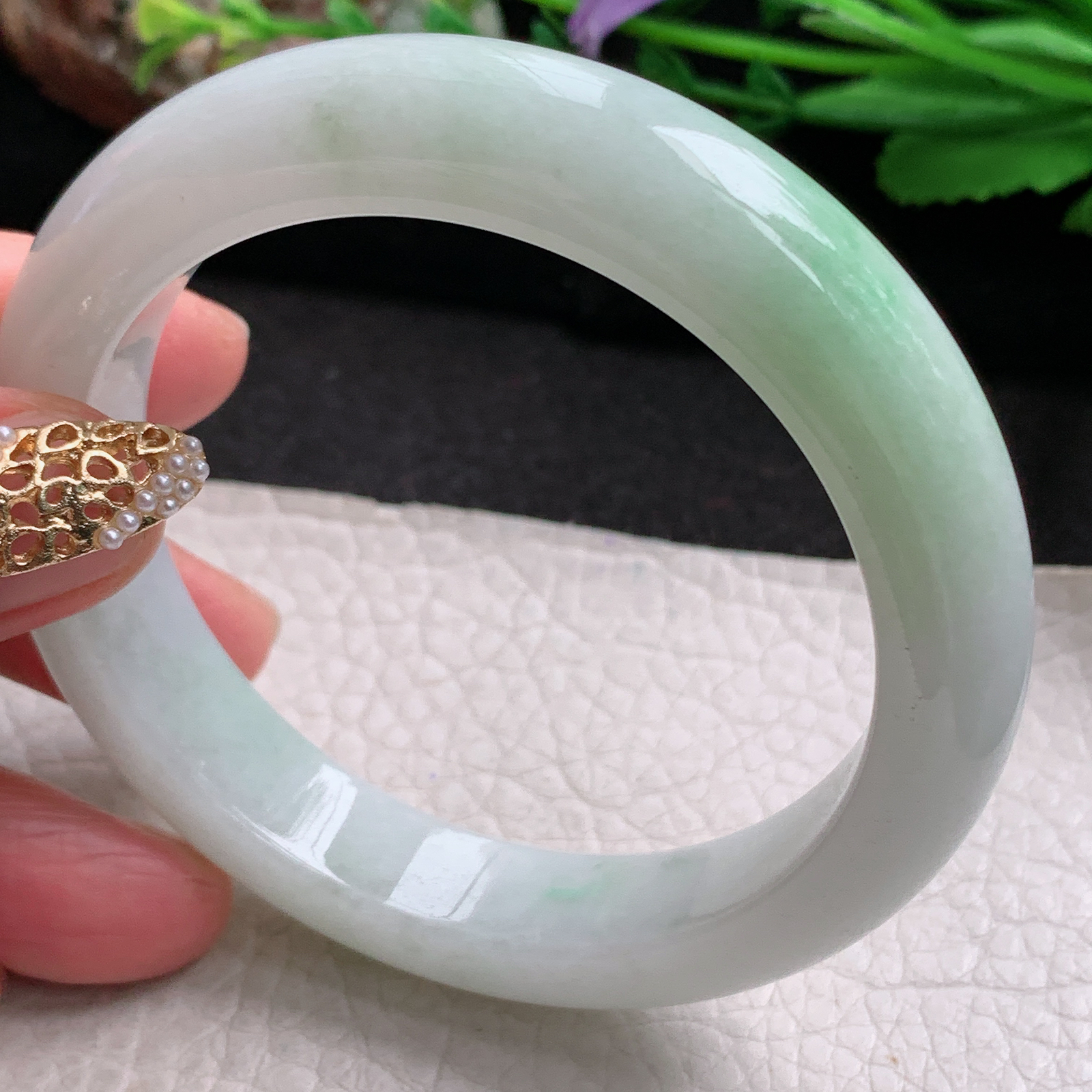 xx实拍56.5*12.6*9平安镯 天然缅甸翡翠a货手镯飘绿水润正圈玉镯子