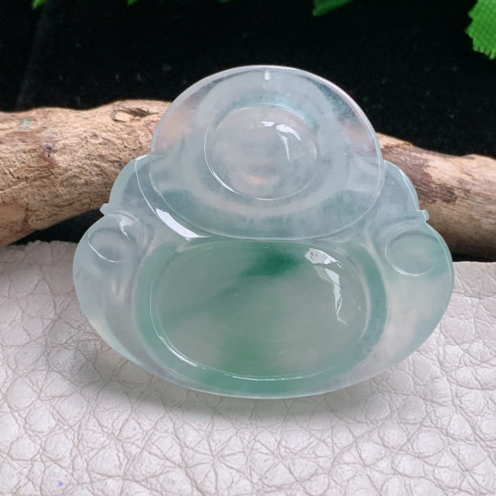 axm实拍31.2*35*5.8缅甸翡翠冰种飘花大佛公吊坠 开心弥勒佛祖玉坠