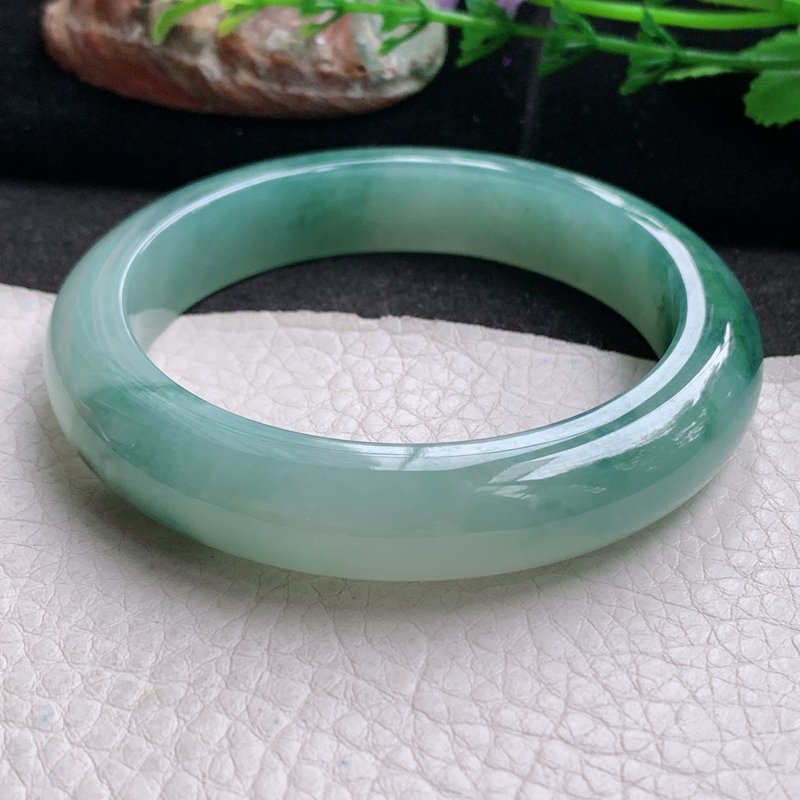 xc实拍58*12.6*9.2平安镯 天然缅甸翡翠a货手镯冰飘花厚装正圈玉镯子