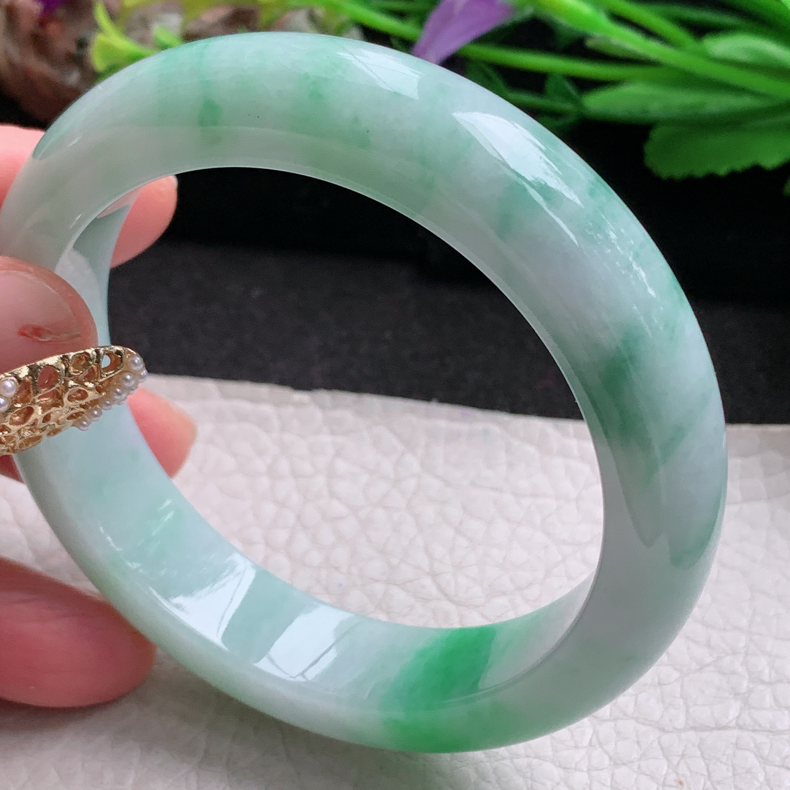 xc实拍57*14*10平安镯 天然缅甸翡翠a货手镯水润飘绿厚装玉镯子