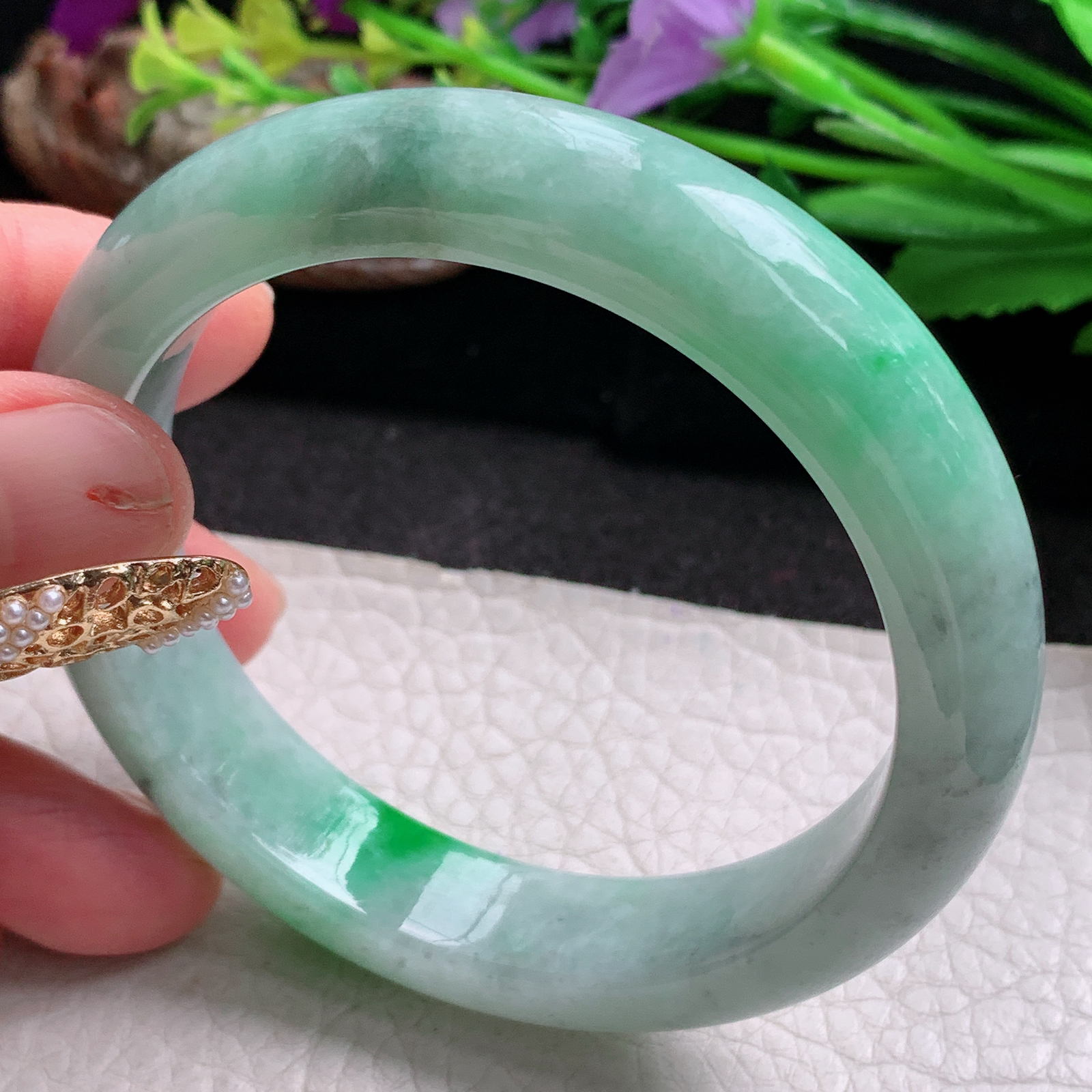 nr实拍57*12.8*8.2平安镯 天然缅甸翡翠a货手镯辣绿水润正圈玉镯子