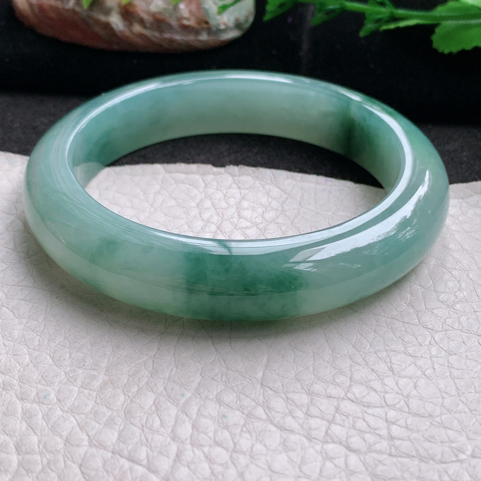 xc实拍58*12.6*9.2平安镯 天然缅甸翡翠a货手镯冰飘花厚装正圈玉镯子