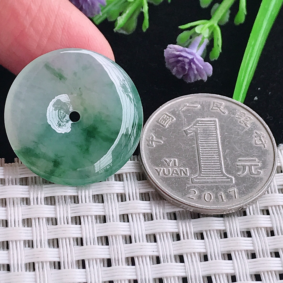 实拍天然a货翡翠24.2/4.5老坑冰胶果冻冰飘花平安扣吊坠翡翠玉坠挂件