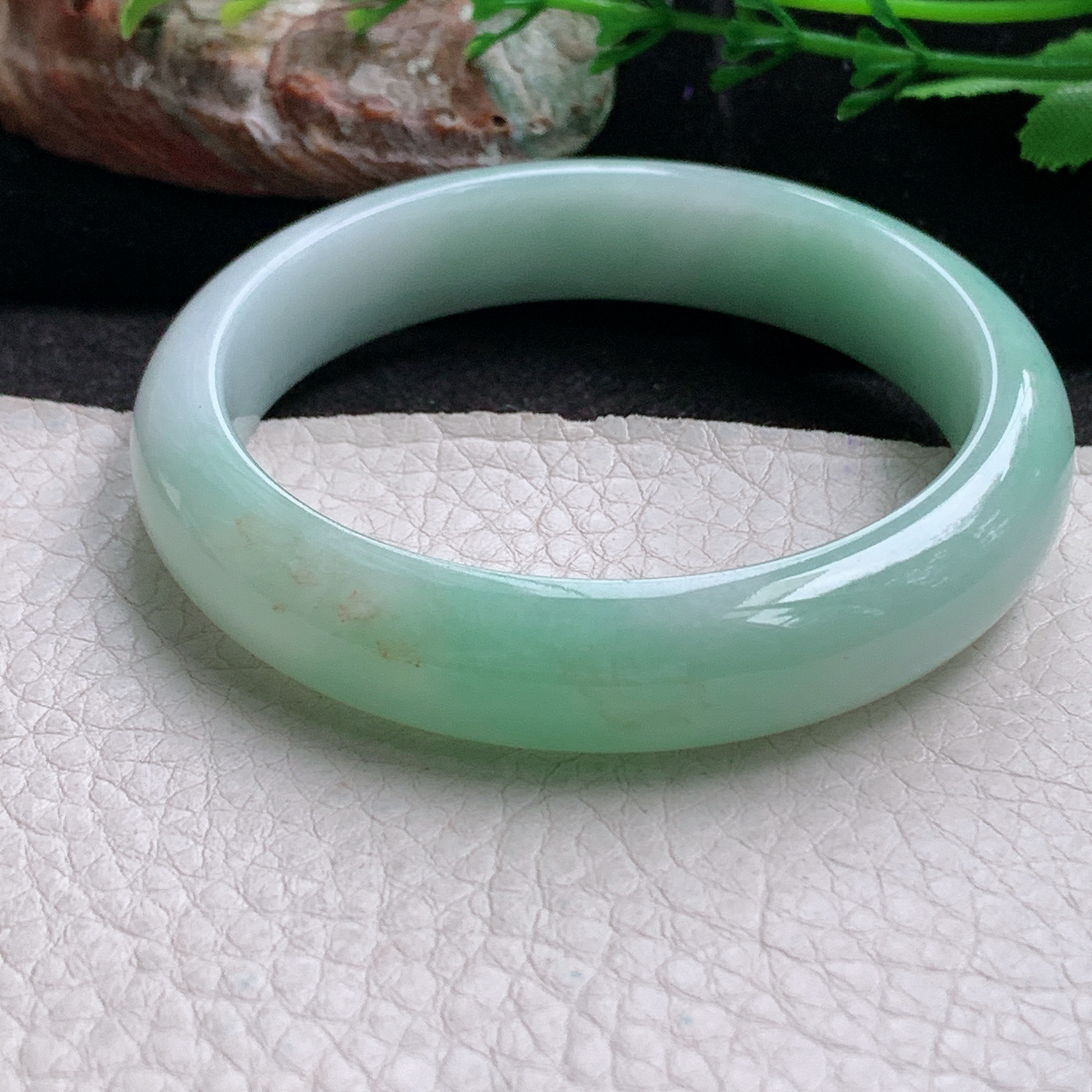 nr实拍54*12*7.3平安镯 天然缅甸翡翠a货手镯飘绿水润正圈玉镯子